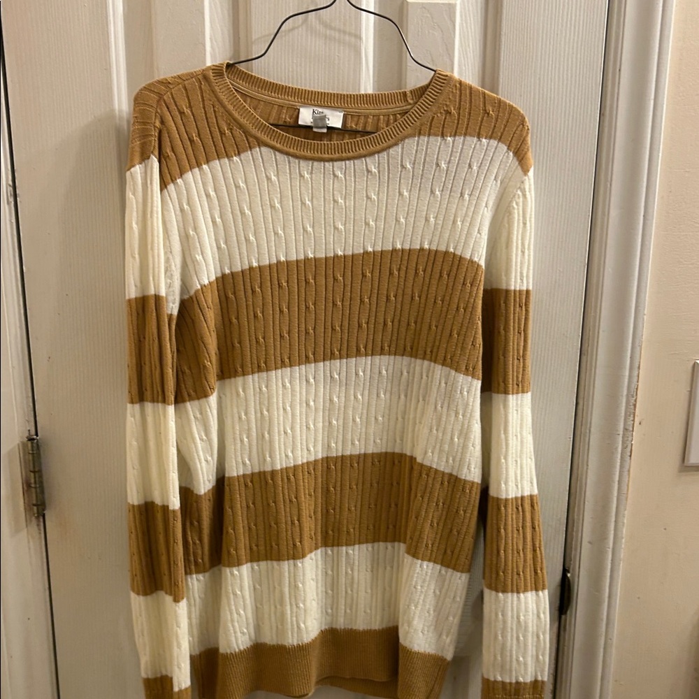 Kim Rogers Tan and White Knit Sweater